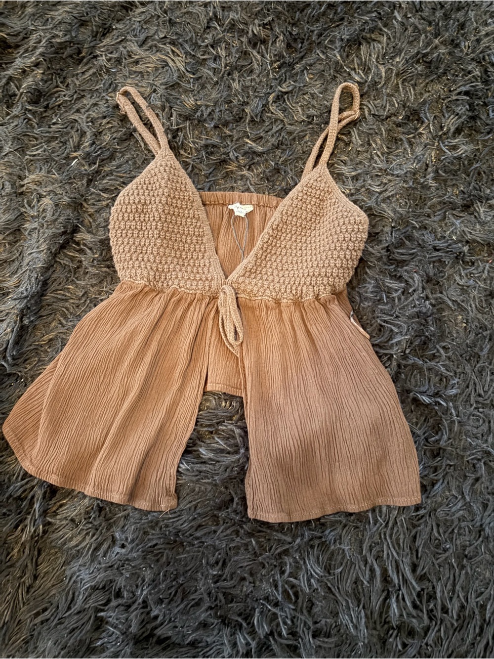Garage Tan Knit Bust Tie-Front Cami